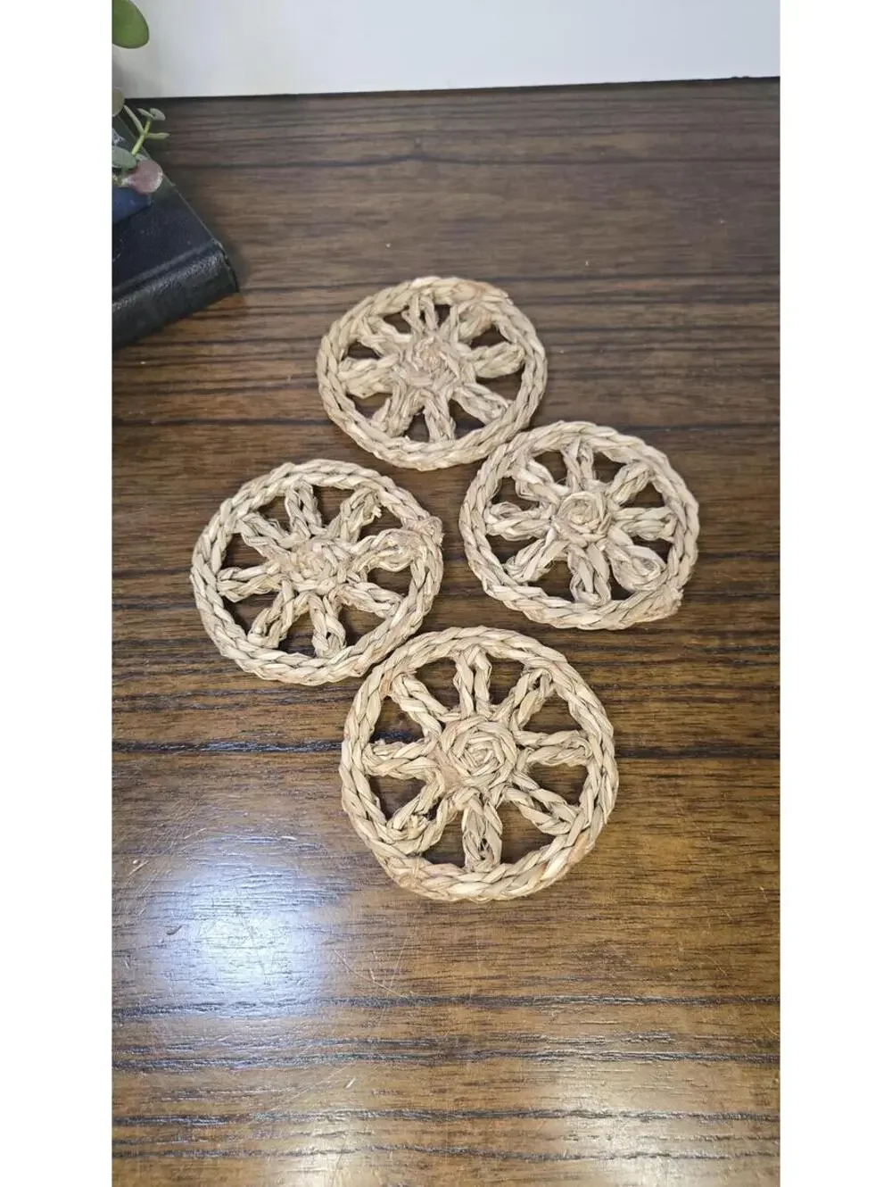 Handmade Woven Sunburst Coasters, Set of 4